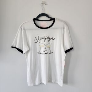 NWT ban.do Top Womens Small White/Black “Champagne Is My Game” Graphic Tee